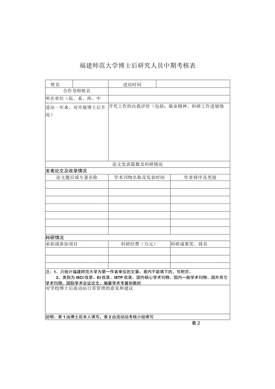 福建师范大学博士后研究人员中期考核表.docx_第1页