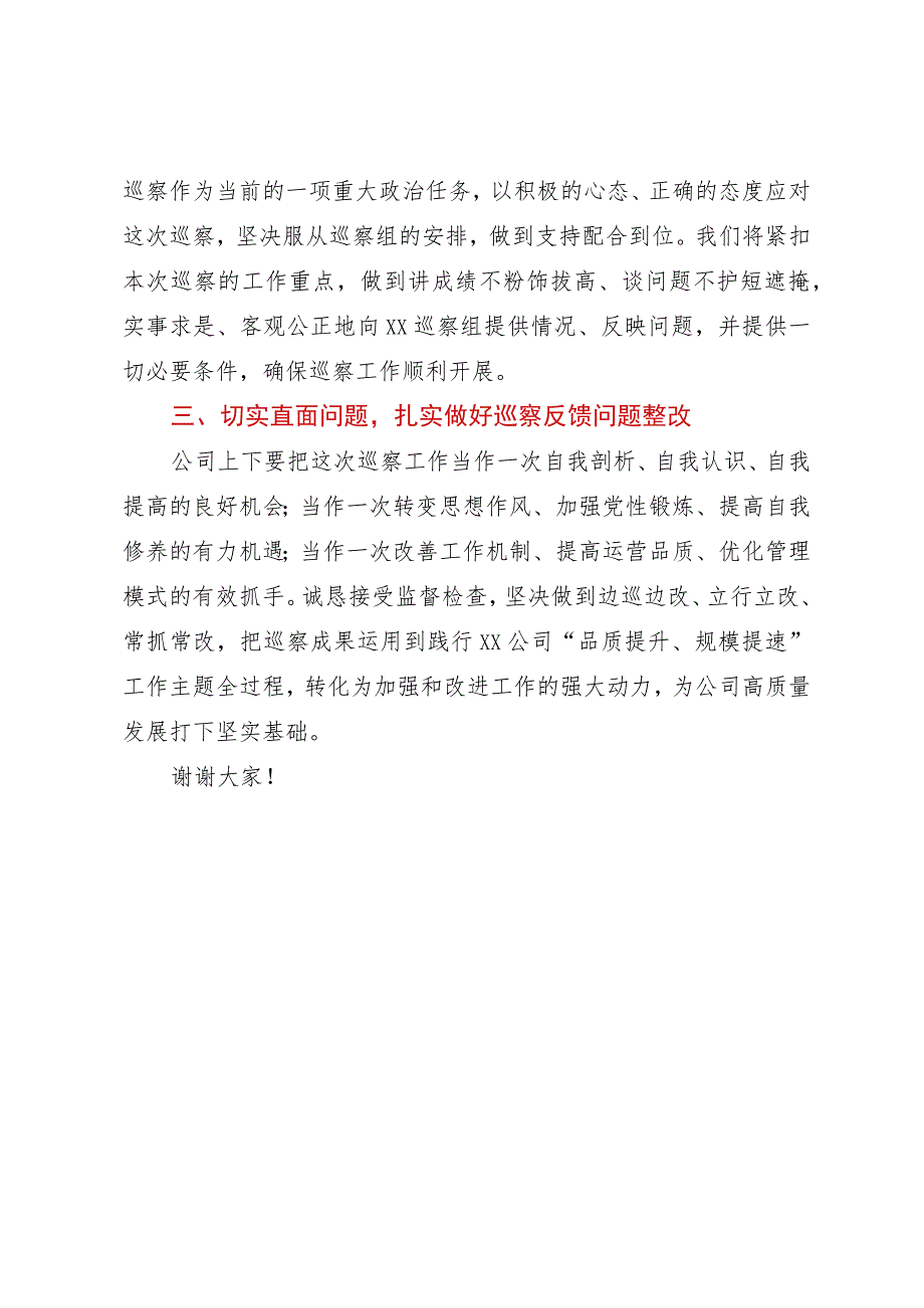 公司党委书记代表公司党委配合巡察工作讲话.docx_第2页