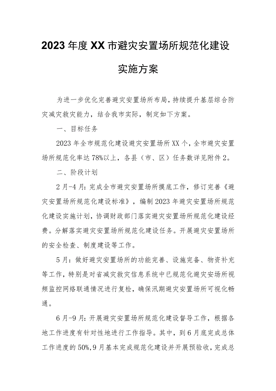 2023年度XX市避灾安置场所规范化建设实施方案.docx_第1页