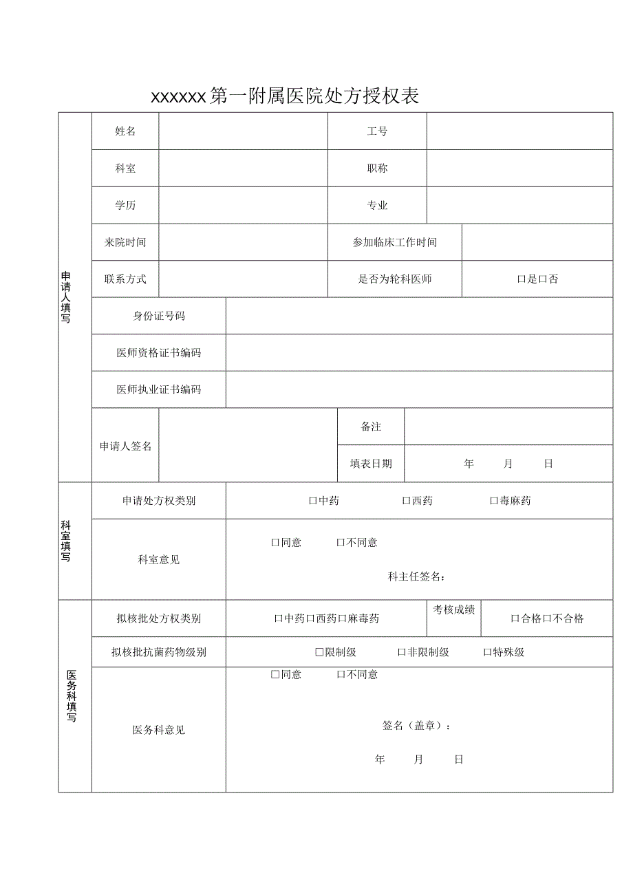 各级医师处方授权表.docx_第1页