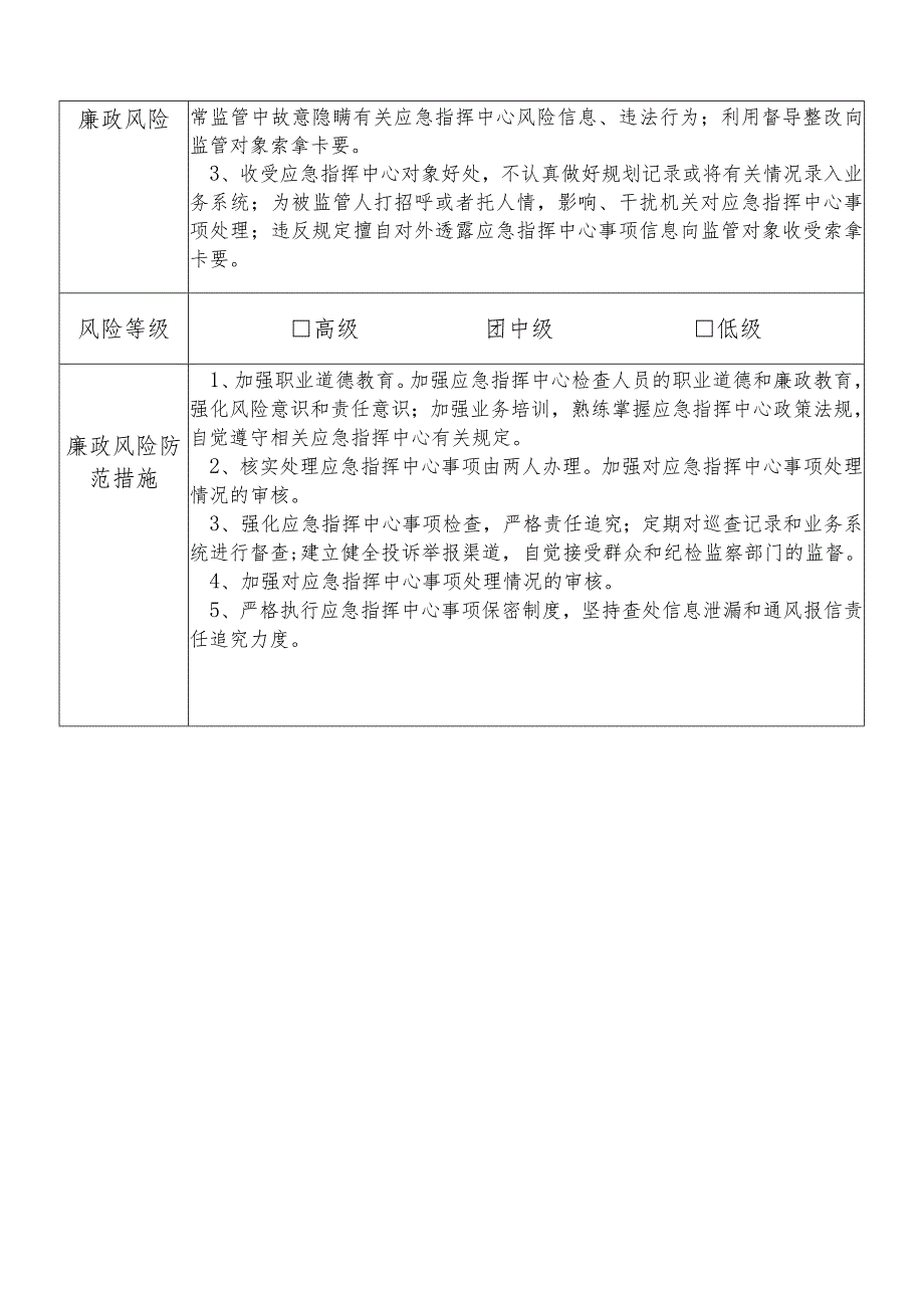 某县应急管理部门应急指挥中心干部个人岗位廉政风险点排查登记表.docx_第2页