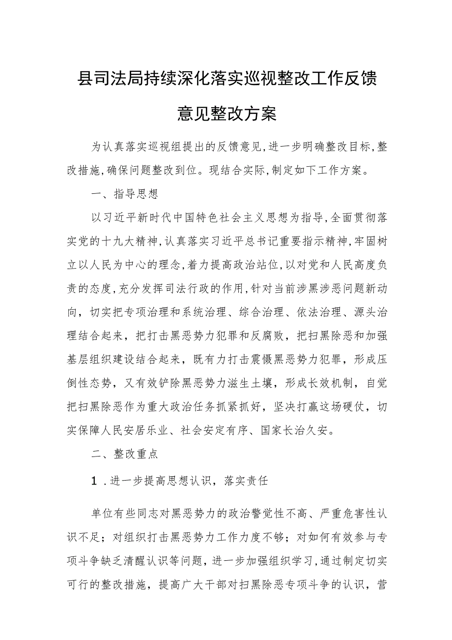 县司法局持续深化落实巡视整改工作反馈意见整改方案.docx_第1页