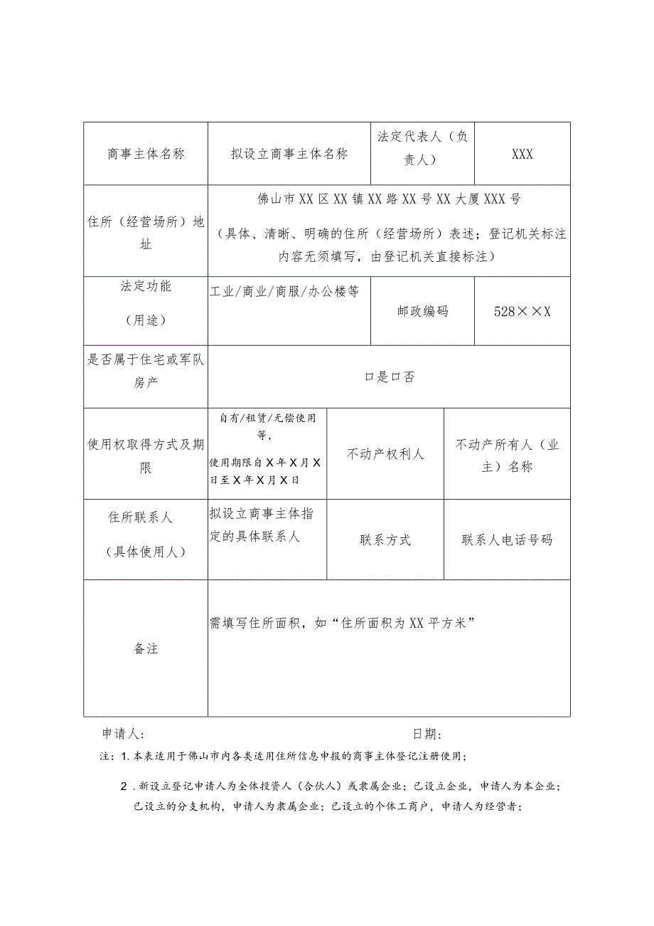 佛山市商事主体住所信息申报表.docx_第2页