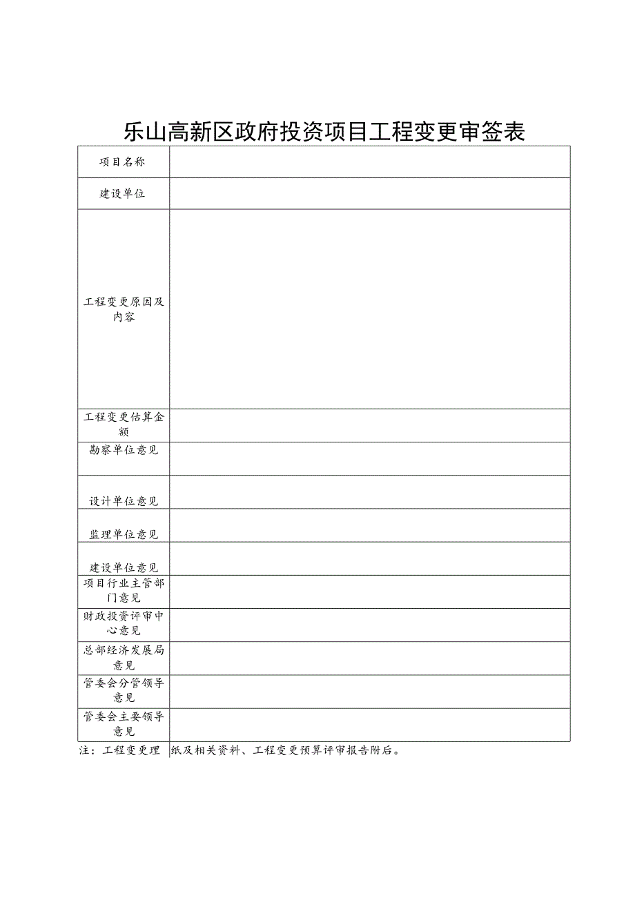 乐山高新区政府投资项目工程变更审签表.docx_第1页