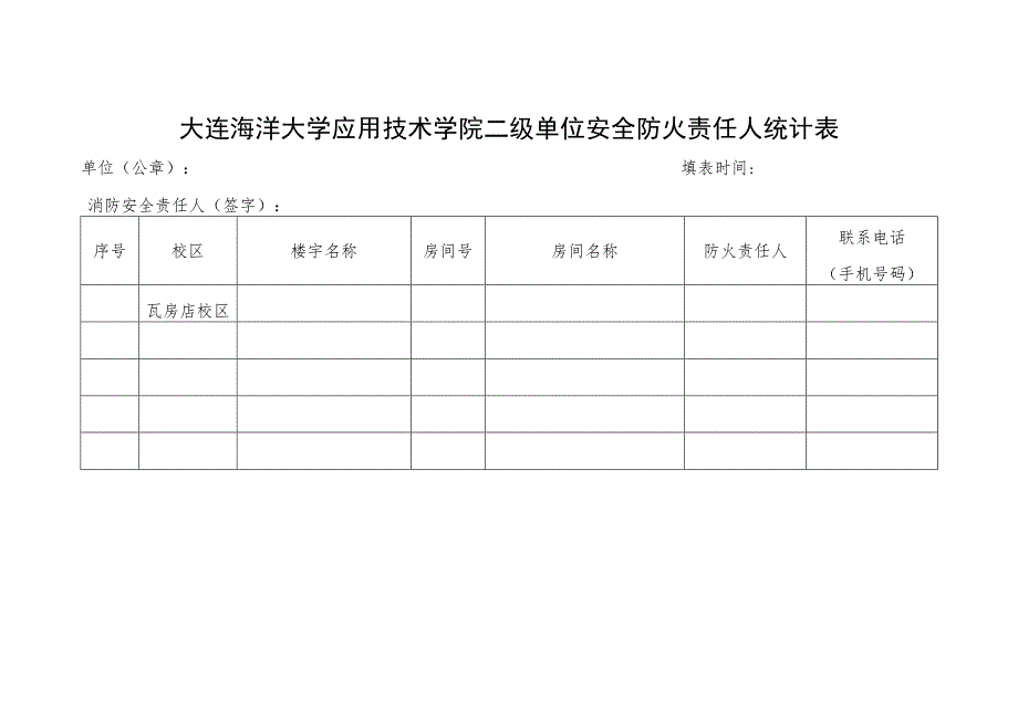 大连海洋大学应用技术学院二级单位安全防火责任人统计表.docx_第1页