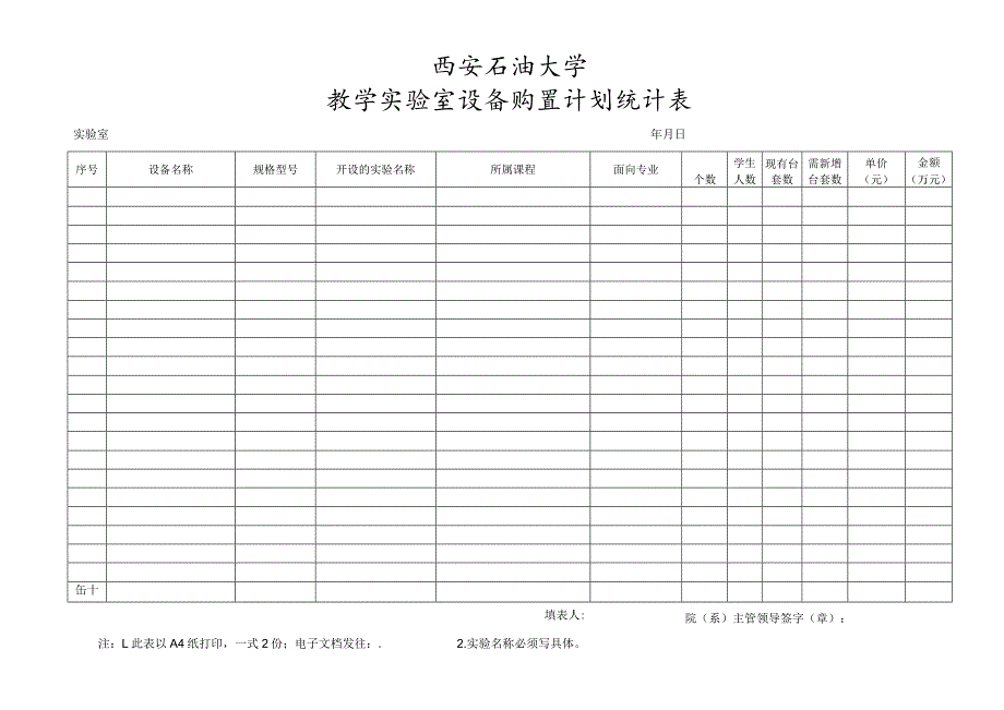 西安石油大学教学实验室设备购置计划统计表.docx_第1页