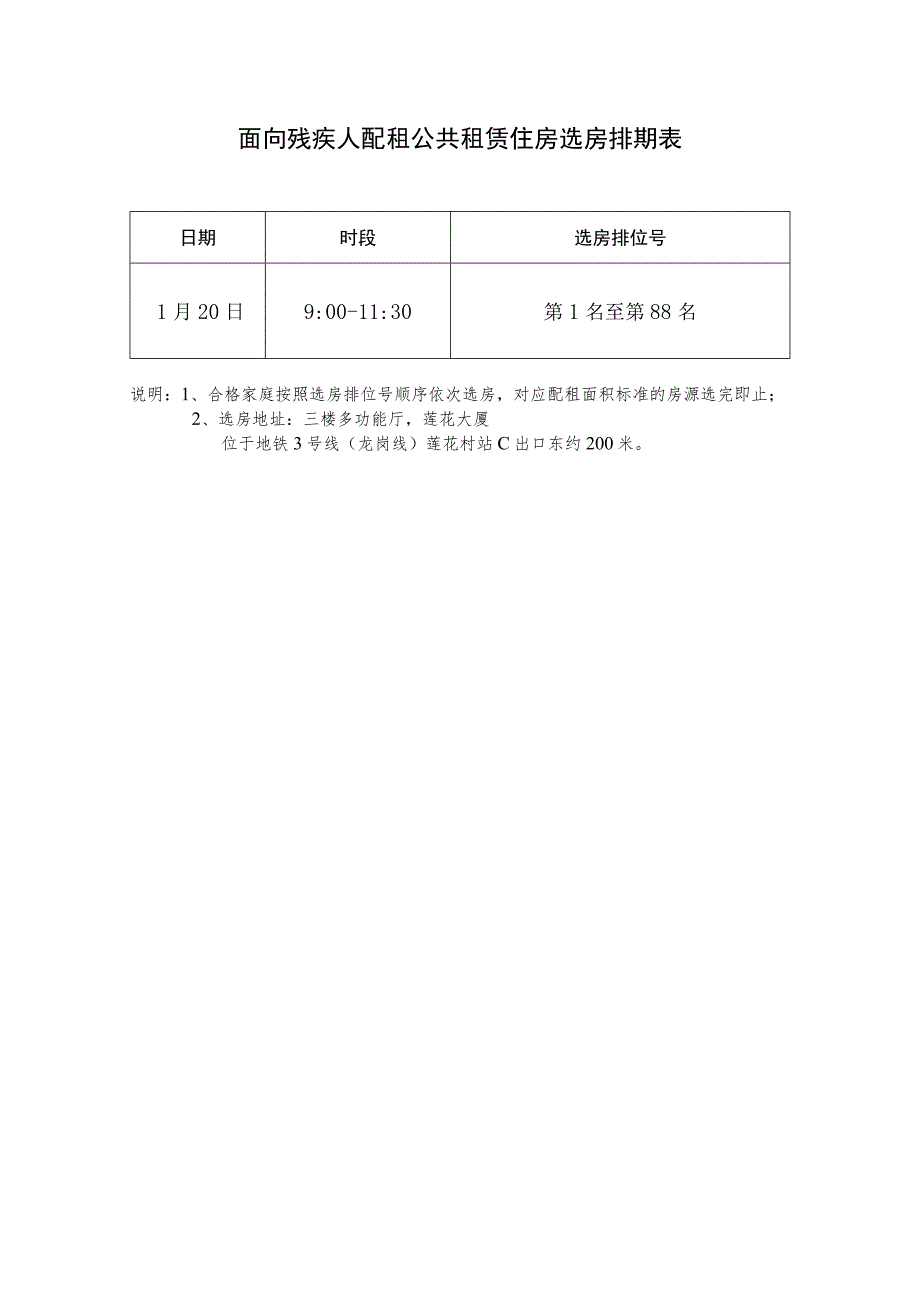 面向残疾人配租公共租赁住房选房排期表.docx_第1页