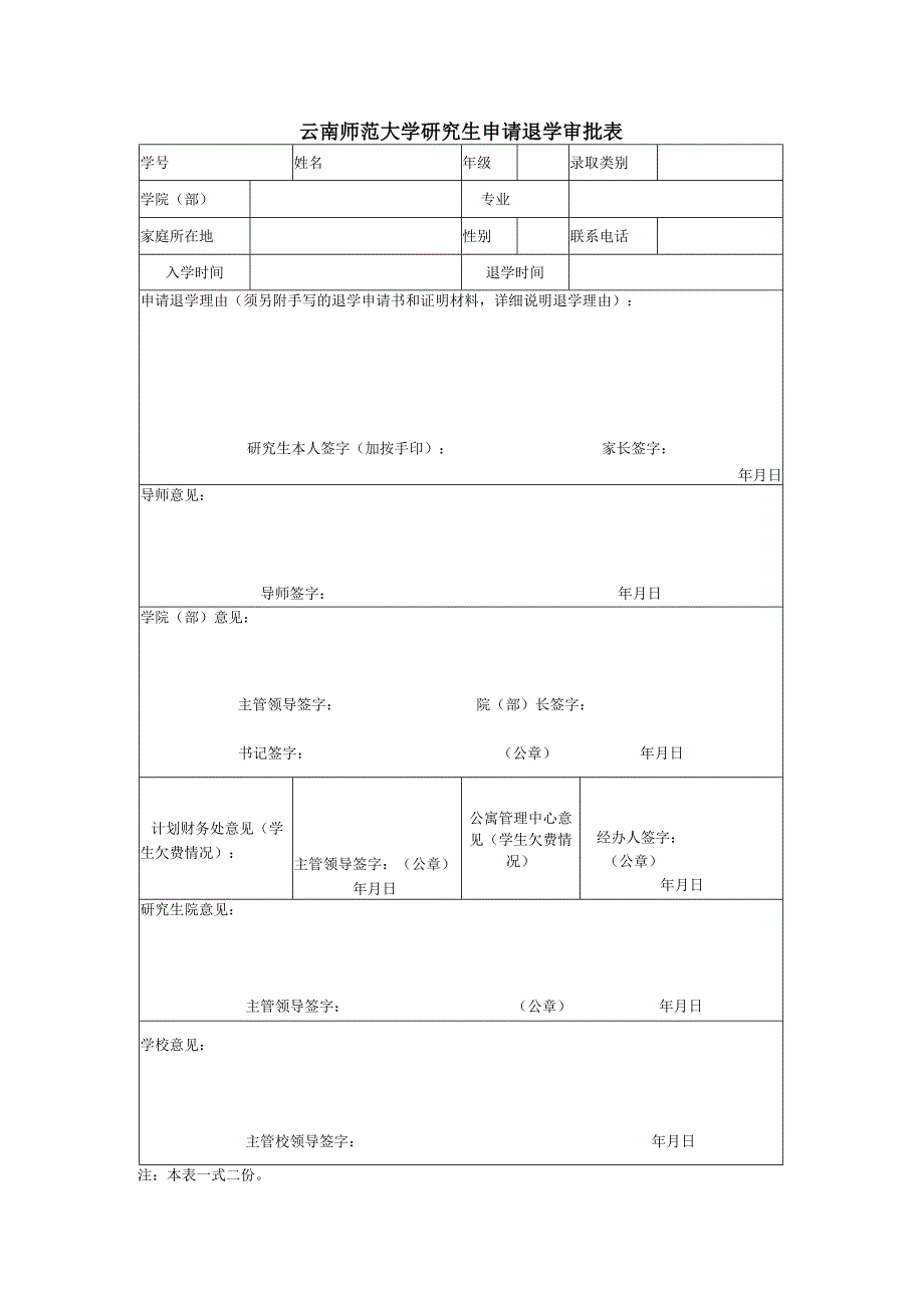 云南师范大学研究生申请退学审批表.docx_第1页