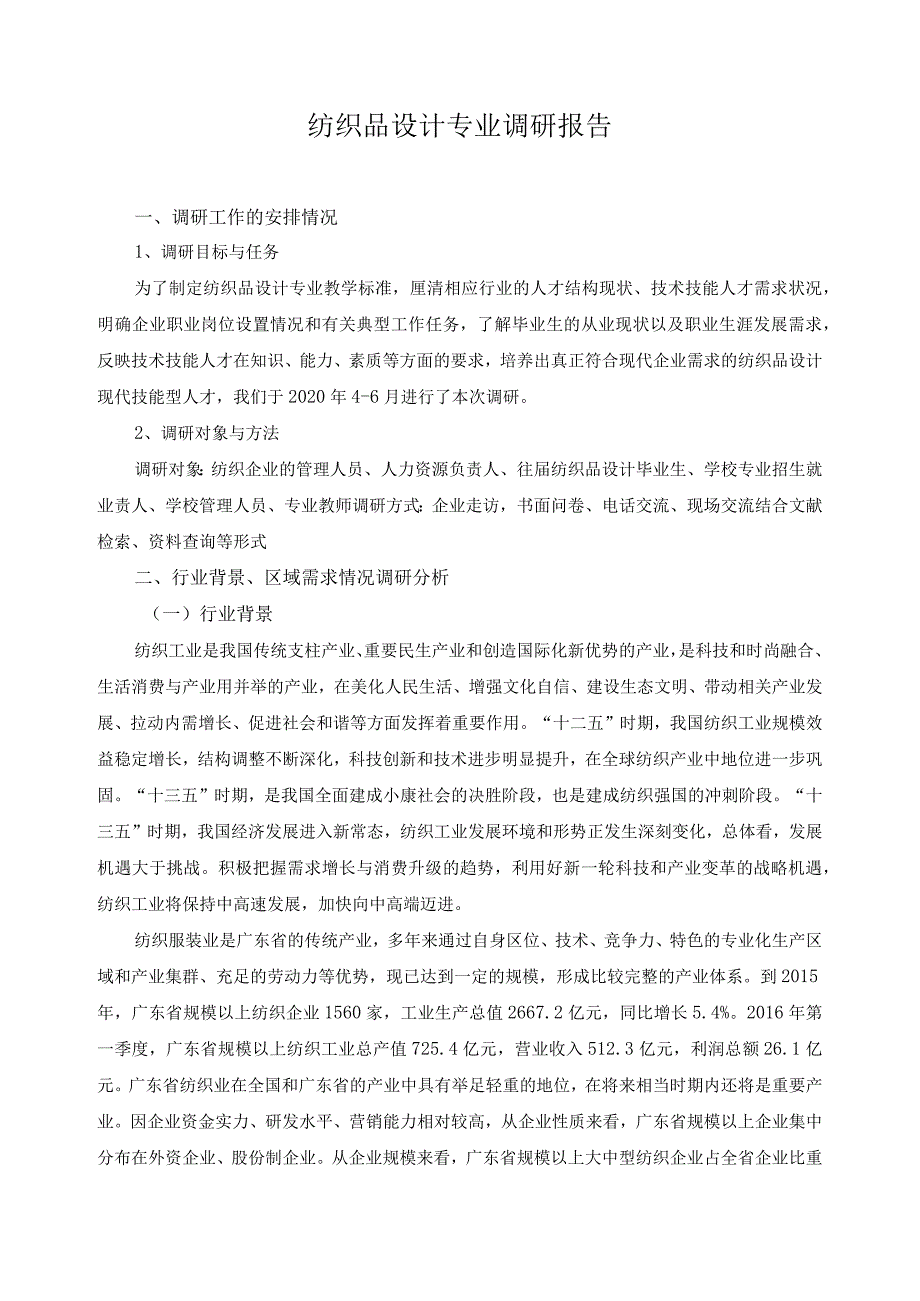 纺织品设计专业调研报告.docx_第1页