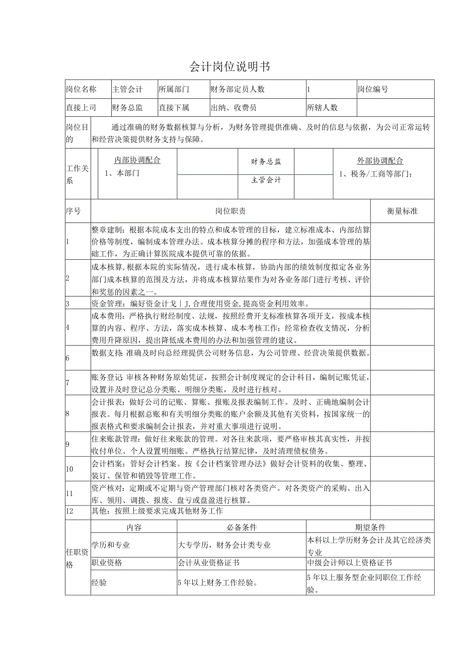 医院财务会计岗位说明书.docx_第1页