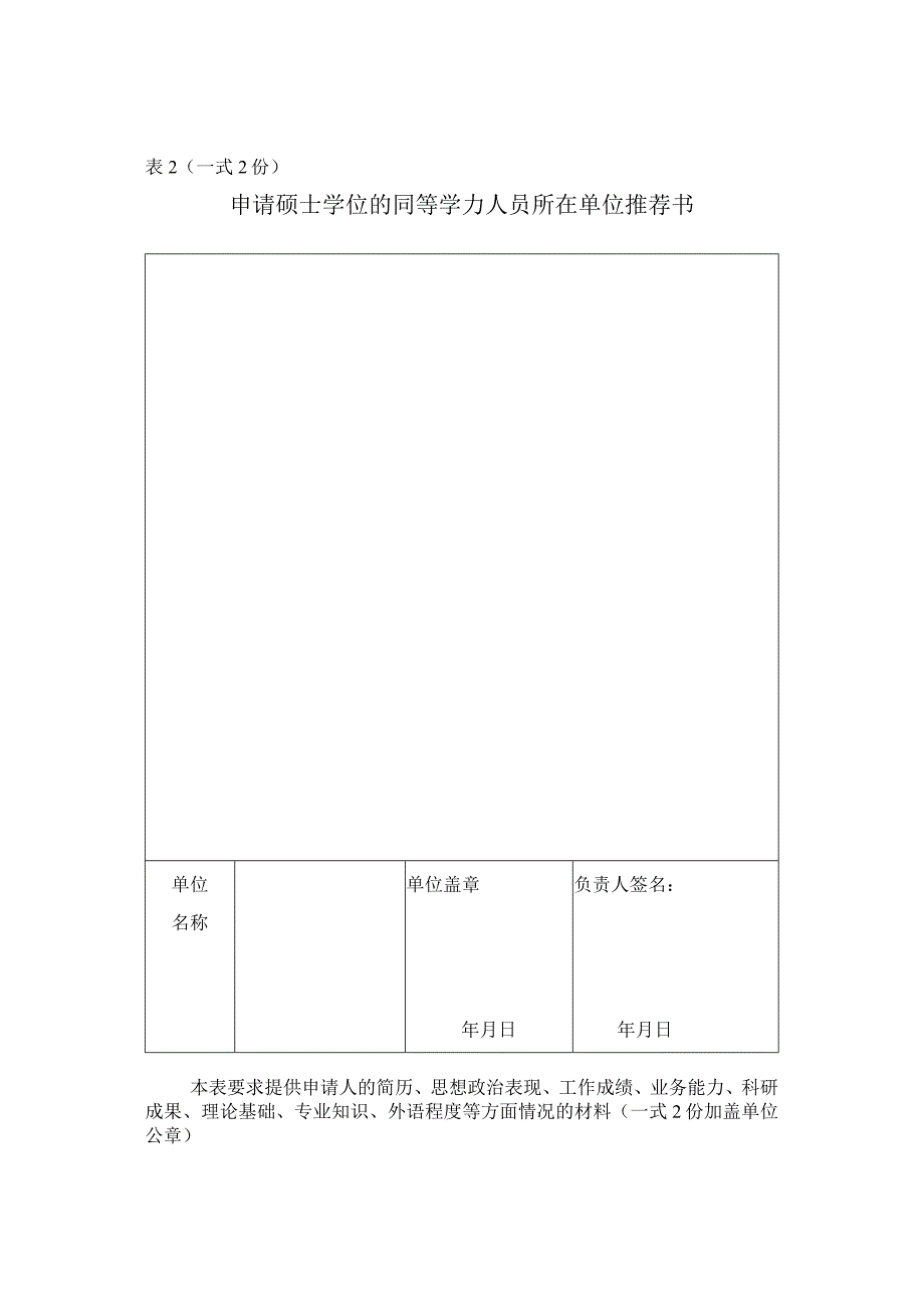 申请硕士学位的同等学力人员所在单位推荐书.docx_第1页