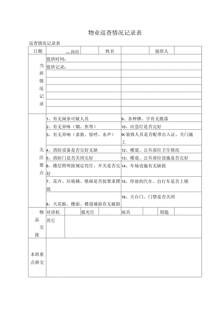 物业巡查情况记录表.docx_第1页