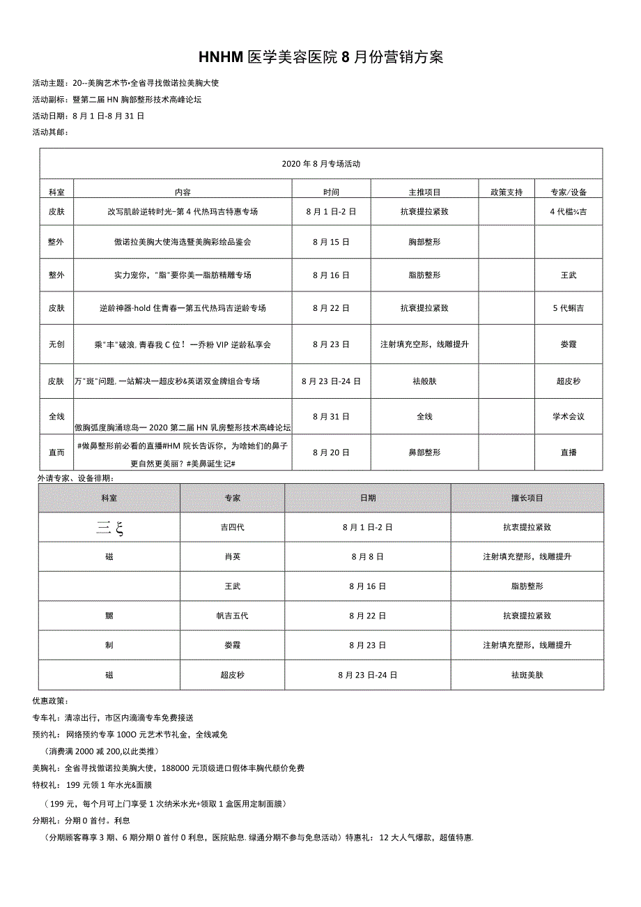 医美整形8月营销政策方案全.docx_第1页