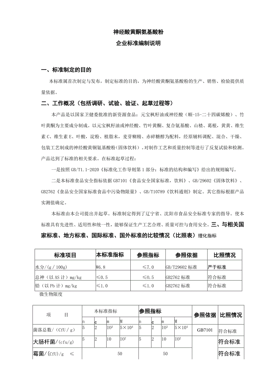 神经酸黄酮氨基酸粉企业标准编制说明.docx_第1页