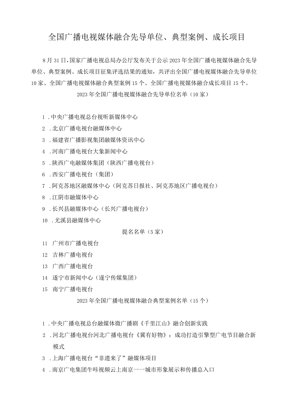 全国广播电视媒体融合先导单位、典型案例、成长项目.docx_第1页