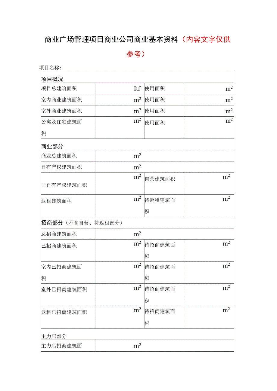 商业广场管理项目商业公司商业基本资料（内容文字仅供参考）.docx_第1页