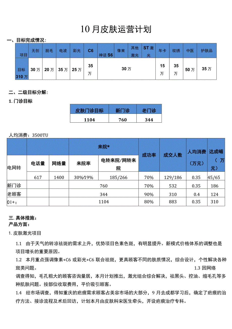 医美皮肤美容10月运营计划方案.docx_第1页