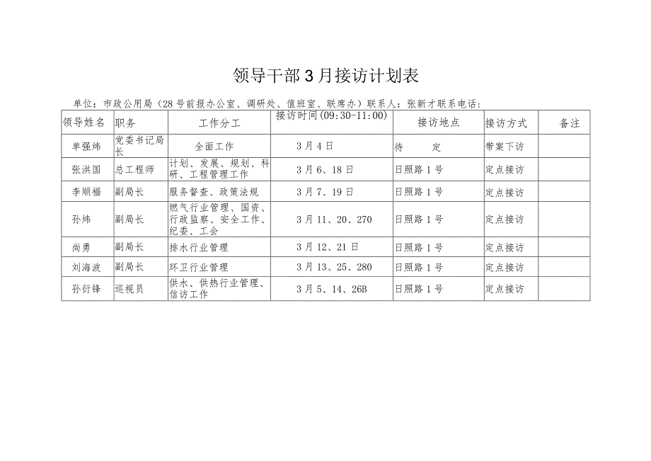 领导干部3月接访计划表.docx_第1页