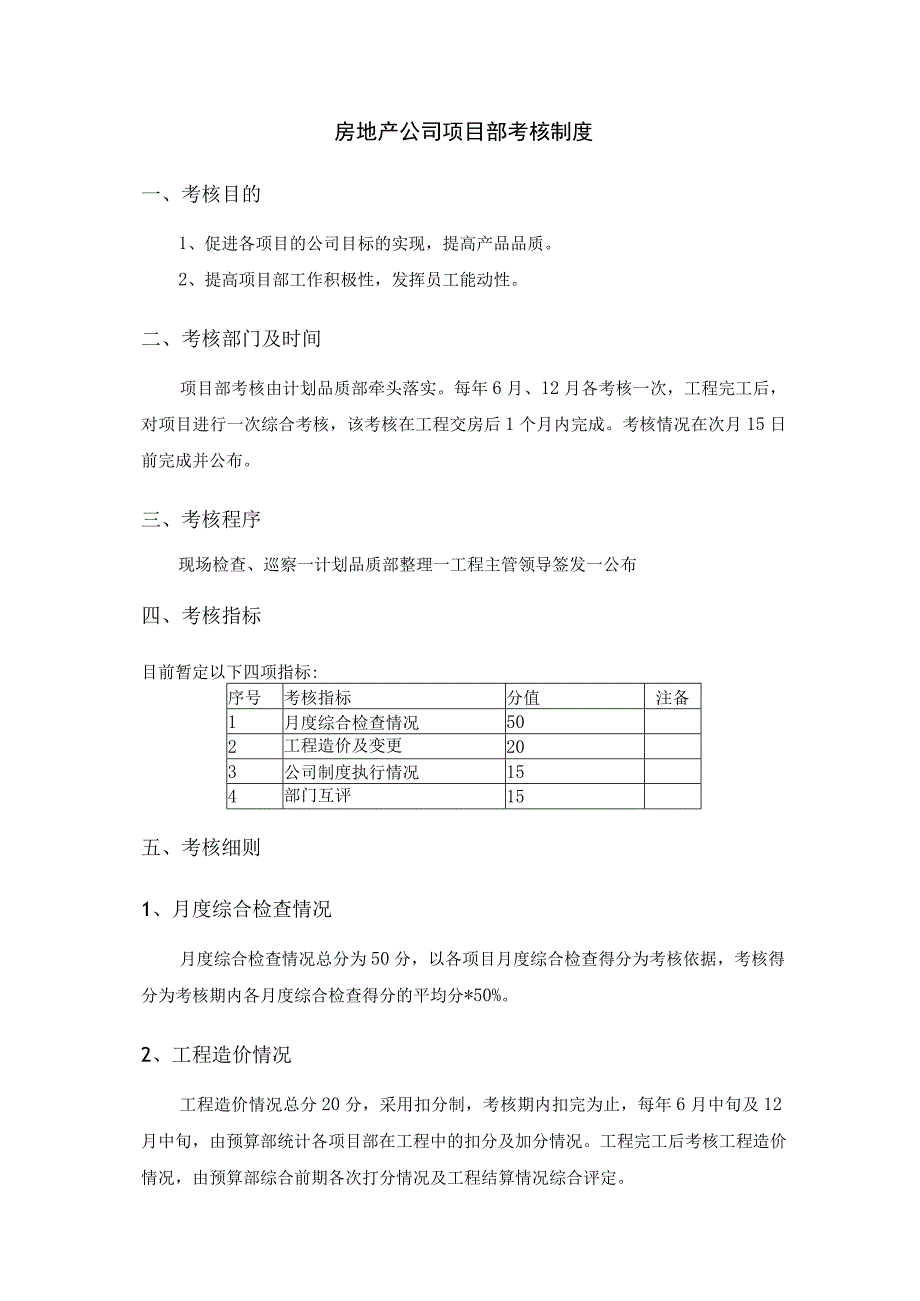 房地产公司项目部考核制度.docx_第1页