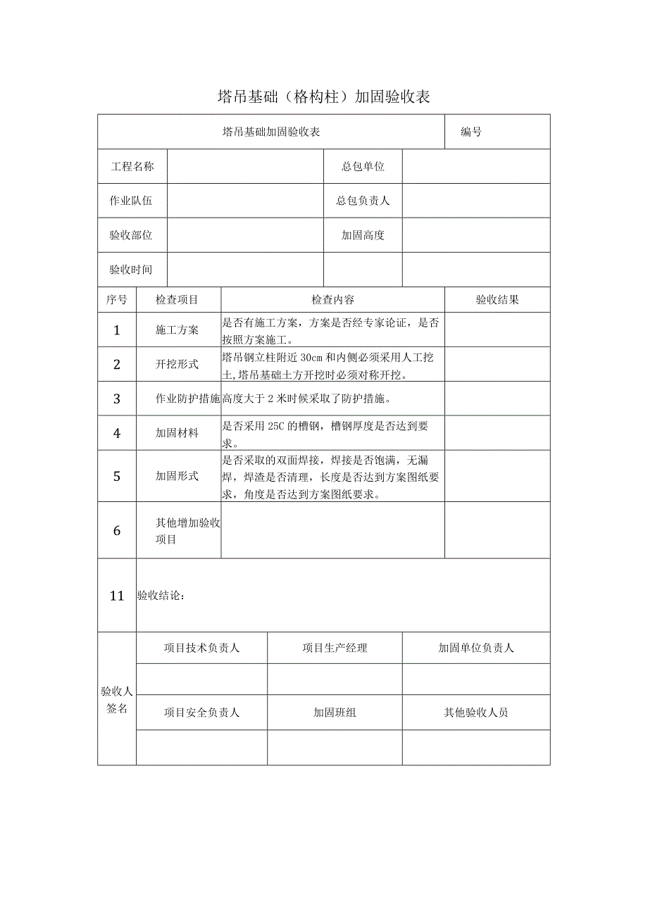 塔吊基础加固(格构柱)验收表.docx_第1页