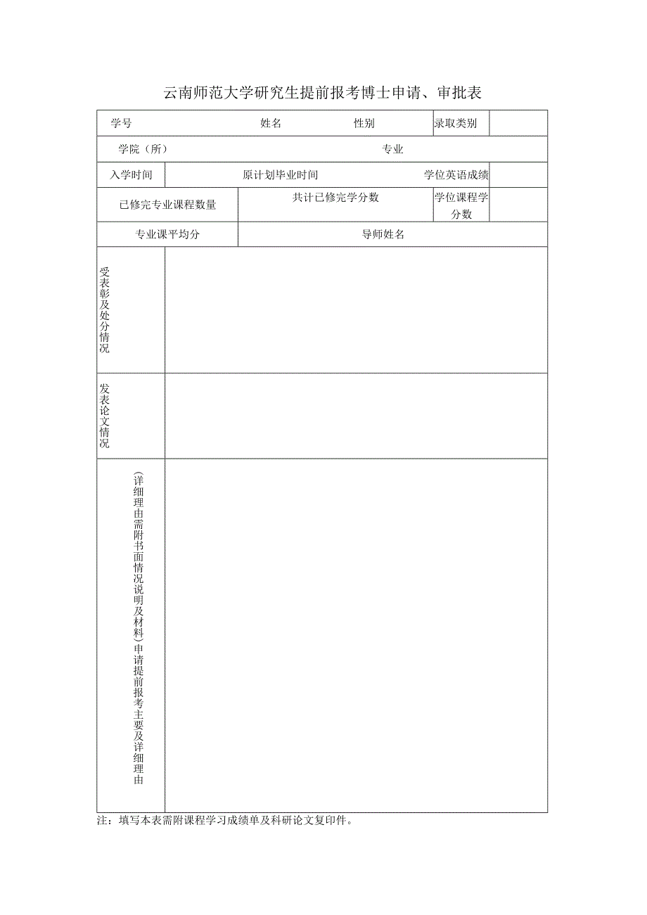 云南师范大学研究生提前报考博士申请、审批表 .docx_第1页