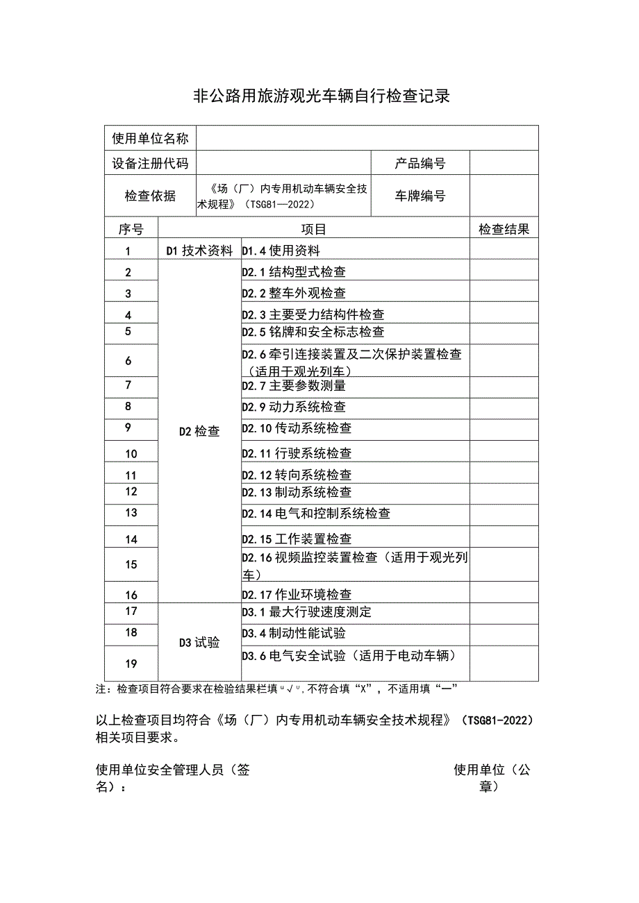 非公路用旅游观光车辆自行检查记录.docx_第1页