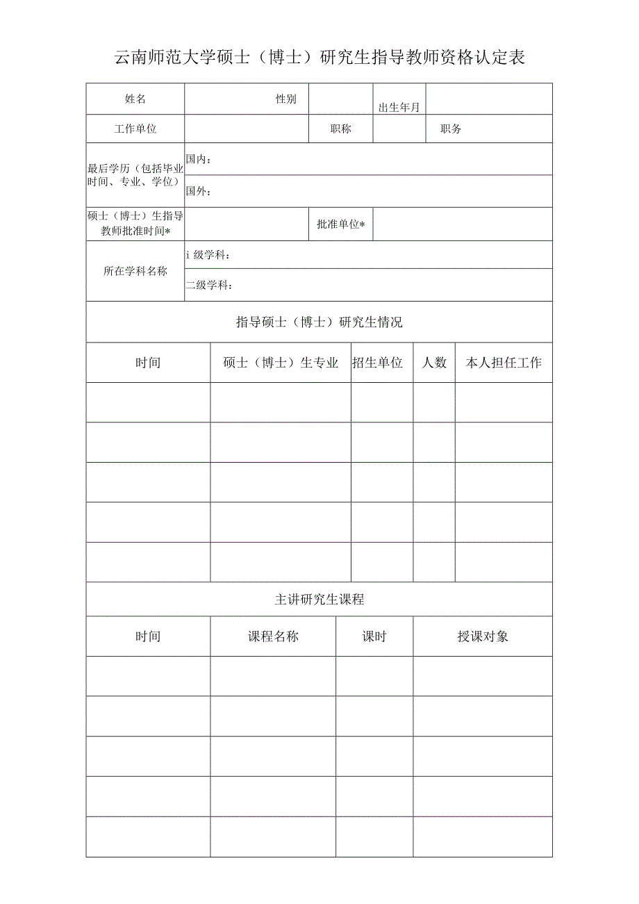 云南师范大学研究生指导教师认定表.docx_第1页