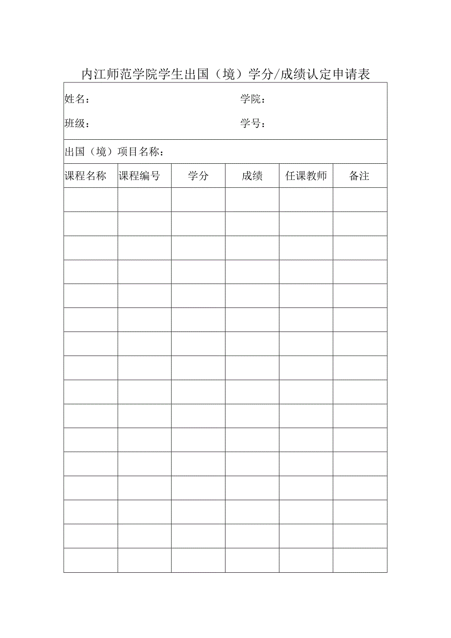 内江师范学院学生出国（境）学分、成绩认定申请表.docx_第1页