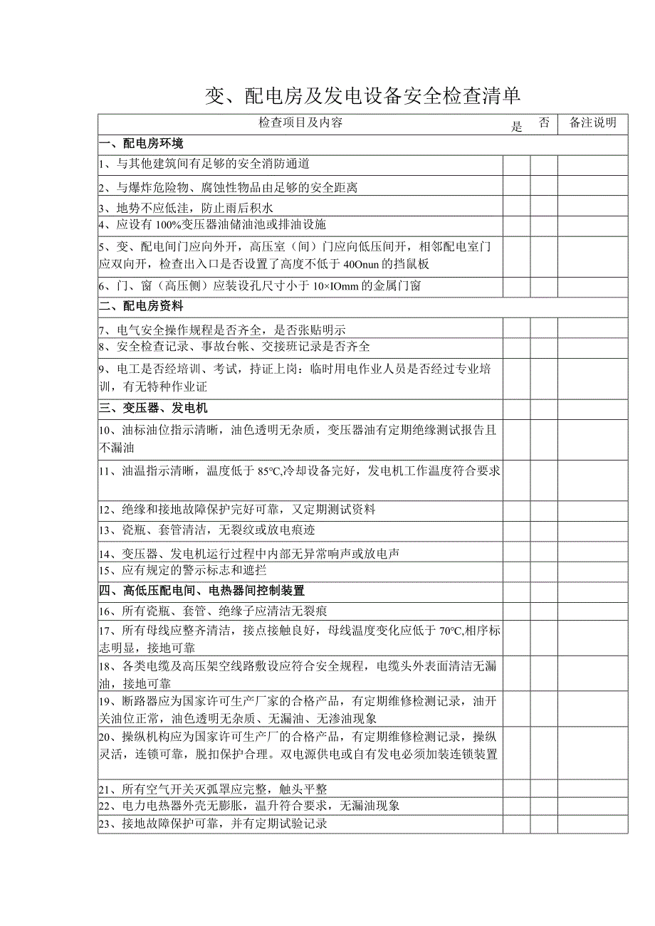 配电房安全检查清单.docx_第1页