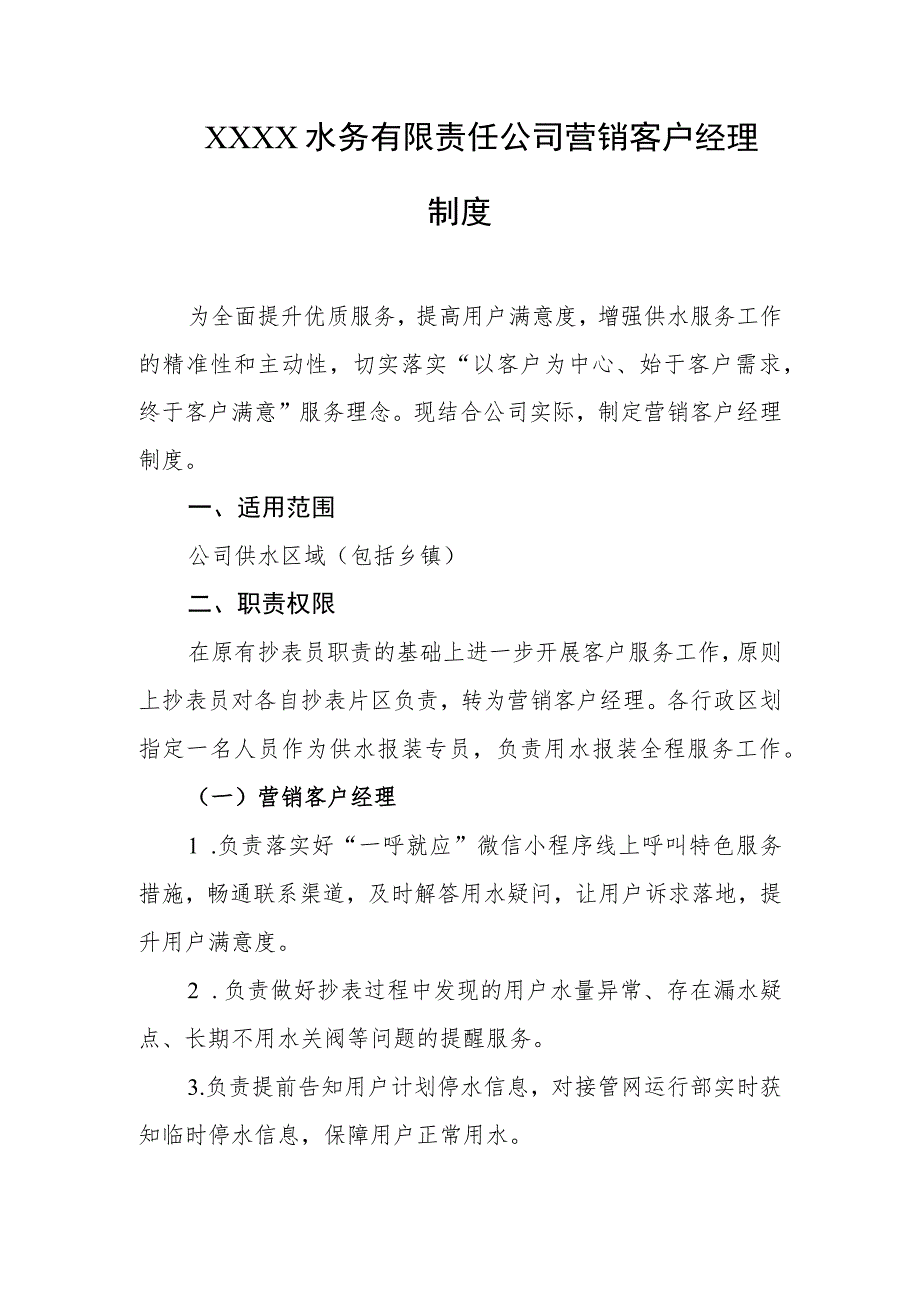 水务有限责任公司营销客户经理制度.docx_第1页