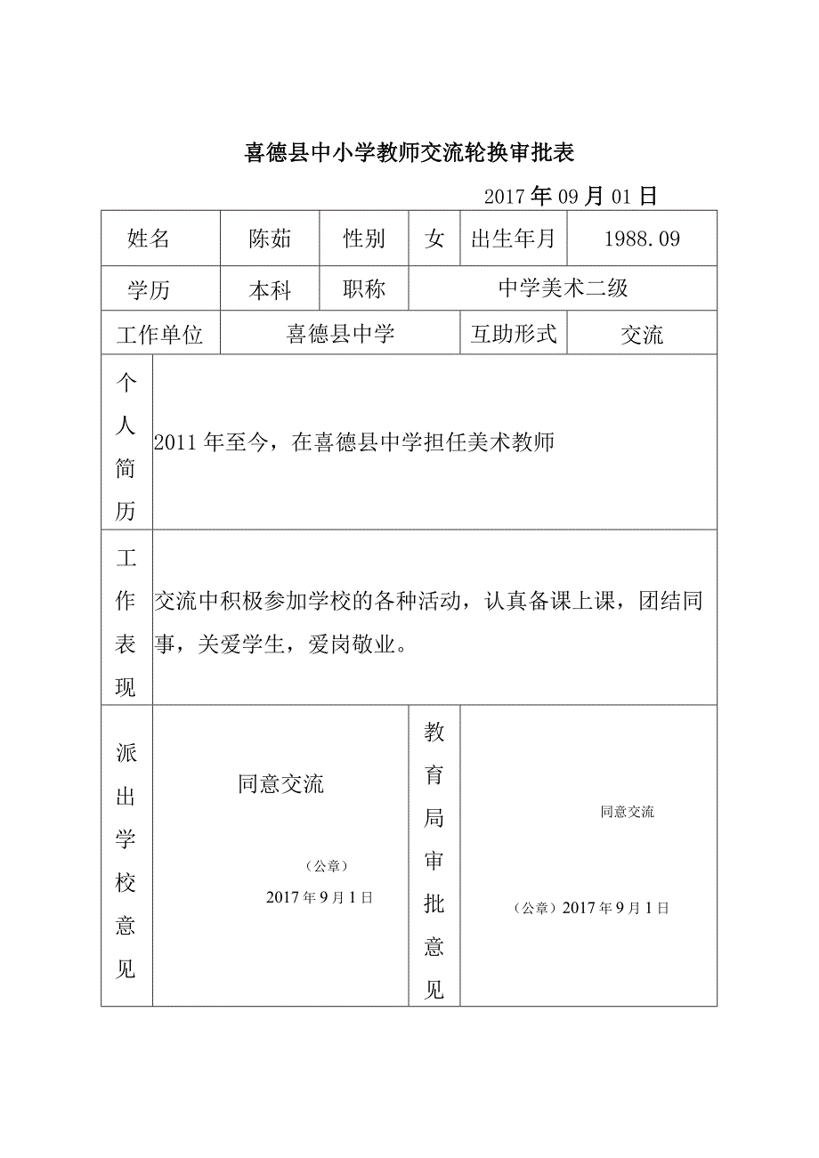 喜德县中小学教师交流轮换审批表.docx_第2页