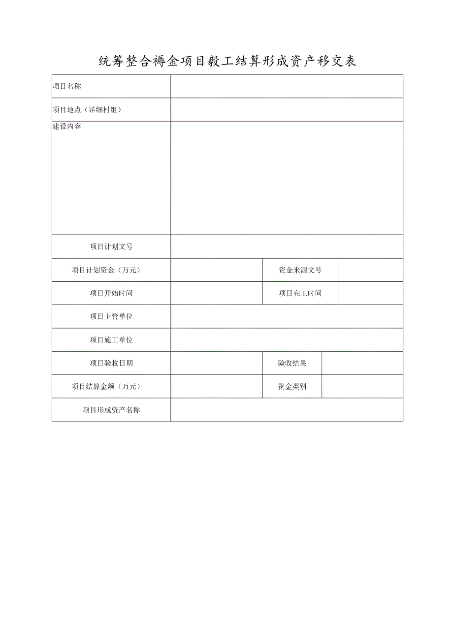 统筹整合资金项目竣工结算形成资产移交表.docx_第1页