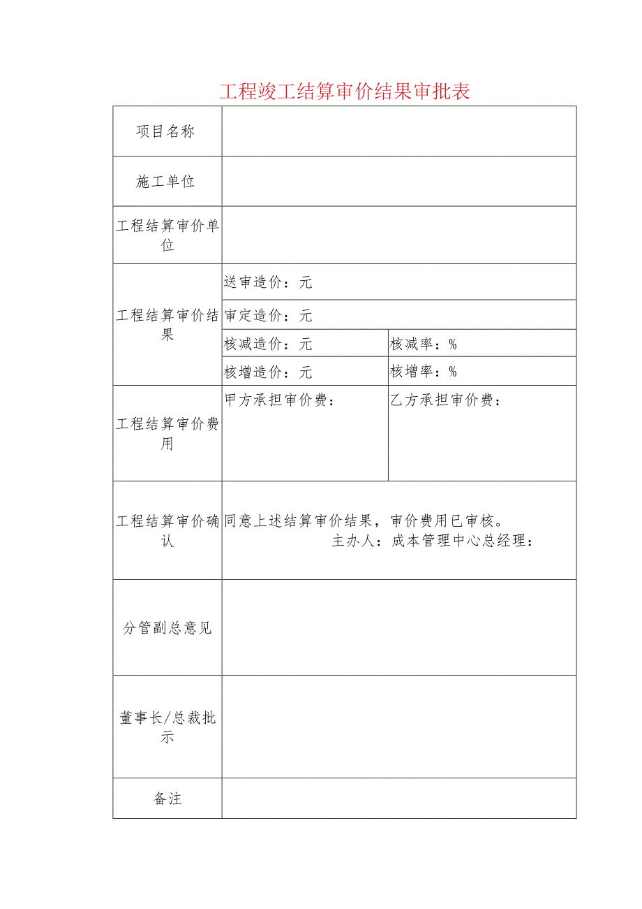 工程竣工结算审价结果审批表.docx_第1页