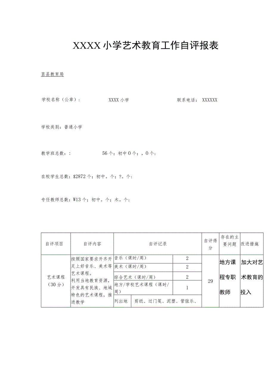 小学艺术教育工作自评报表.docx_第1页