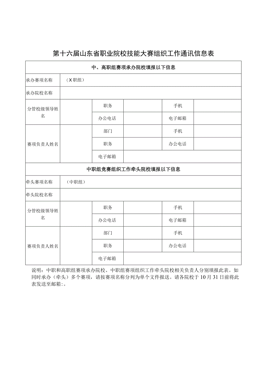 第十六届山东省职业院校技能大赛组织工作通讯信息表.docx_第1页