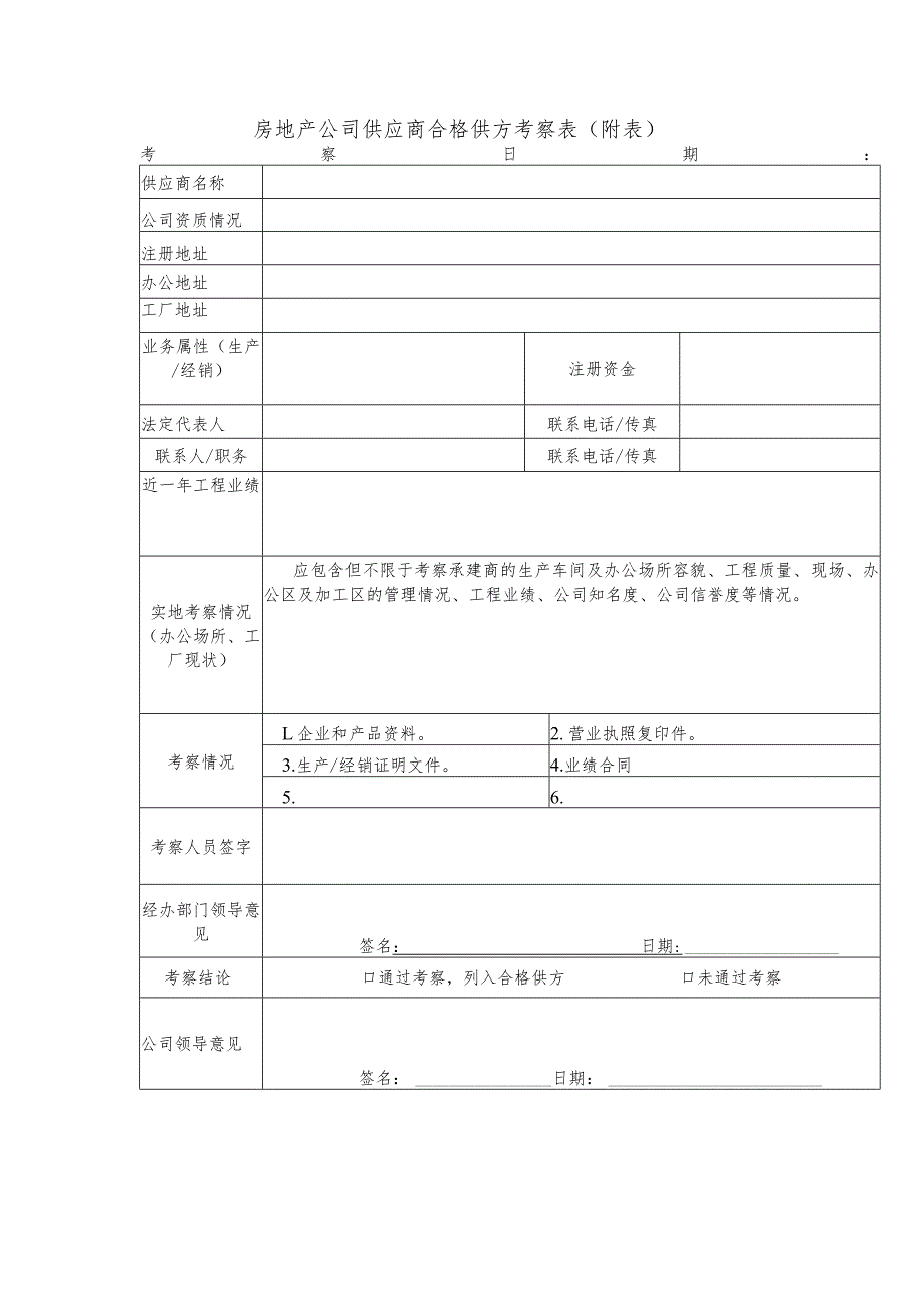 房地产公司供应商合格供方考察表.docx_第1页