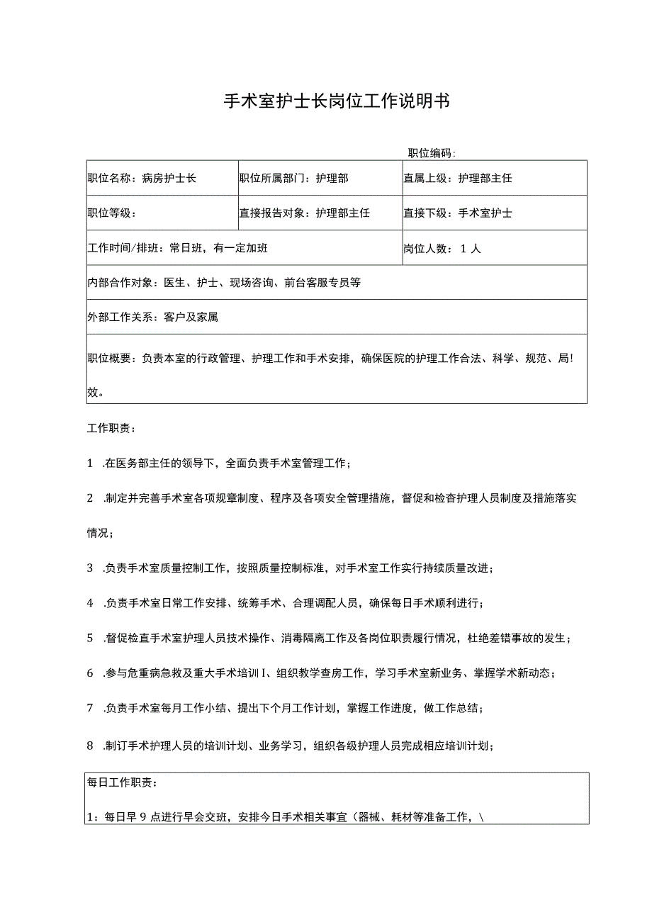 医院手术室护士长岗位工作说明书.docx_第1页