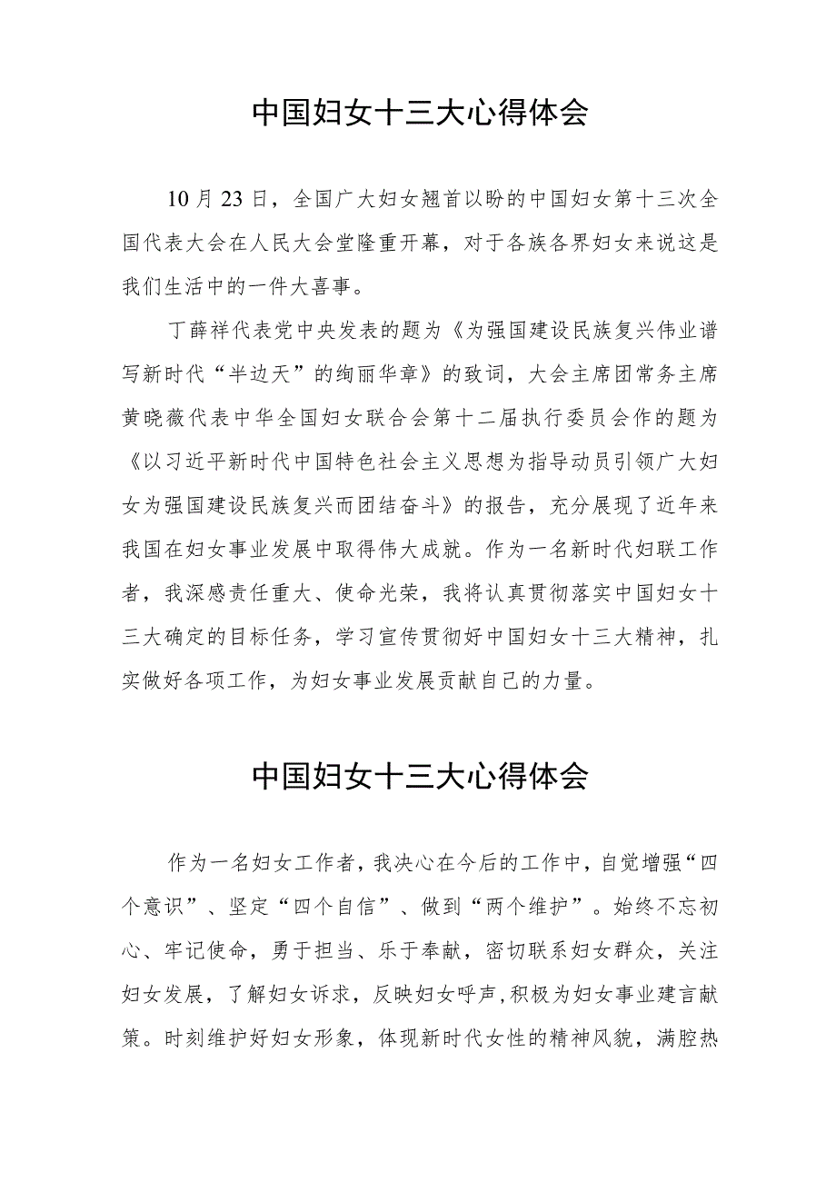 妇女工作者关于学习中国妇女第十三次全国代表大会精神心得体会26篇.docx_第2页