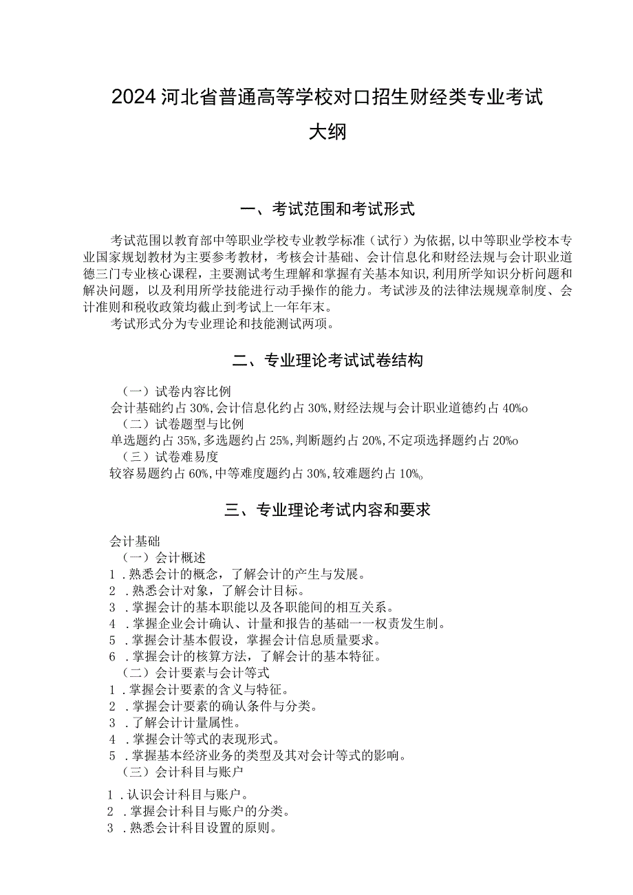 2024河北省普通高等学校对口招生财经类专业考试大纲.docx_第1页