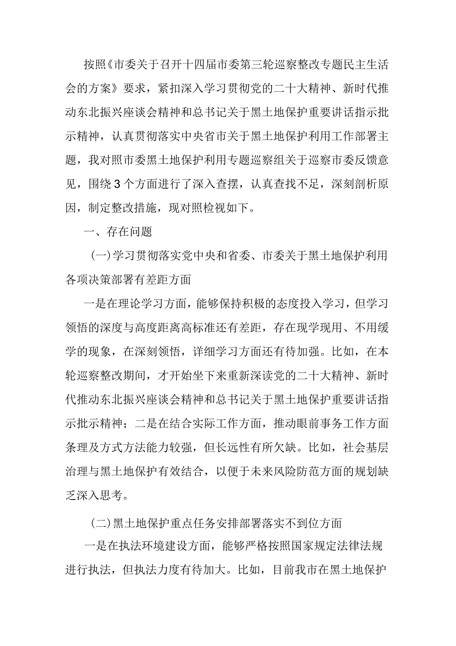 市委班子成员2023年巡察整改专题民主生活会个人发言提纲.docx_第1页