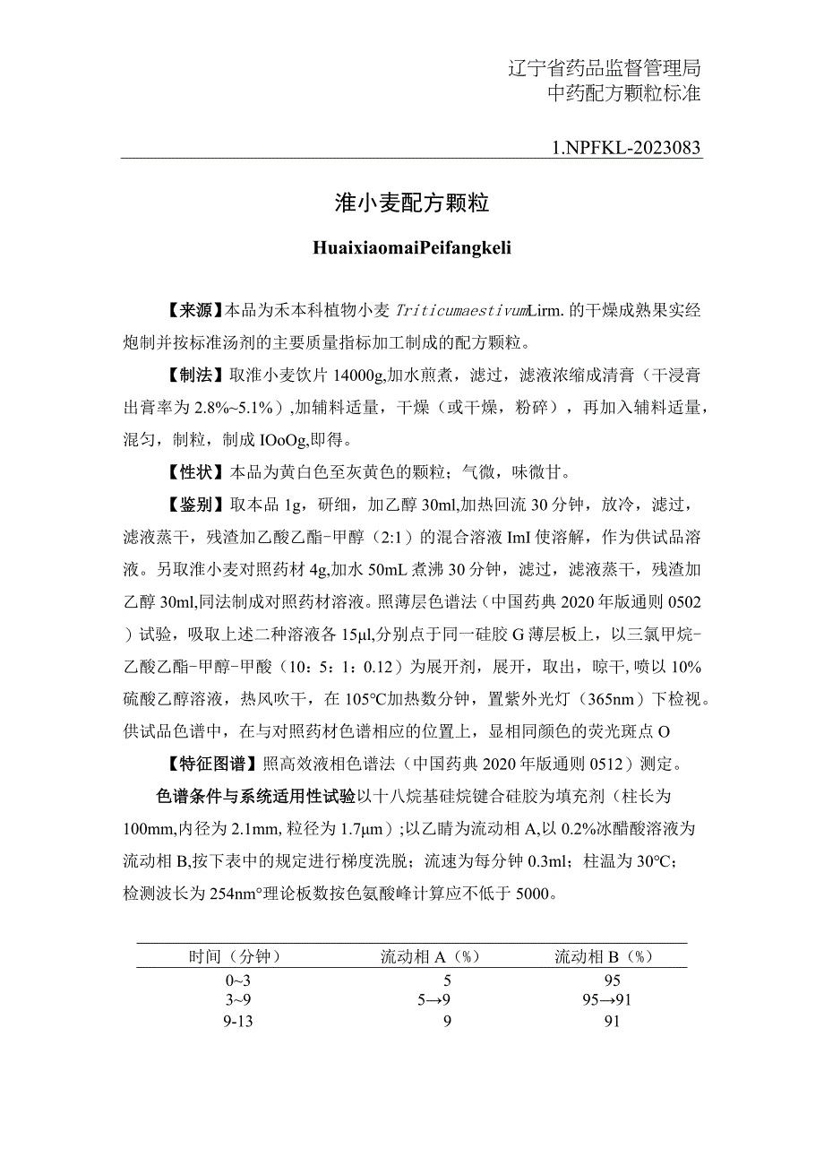 辽宁省中药配方颗粒标准-83淮小麦配方颗粒.docx_第1页