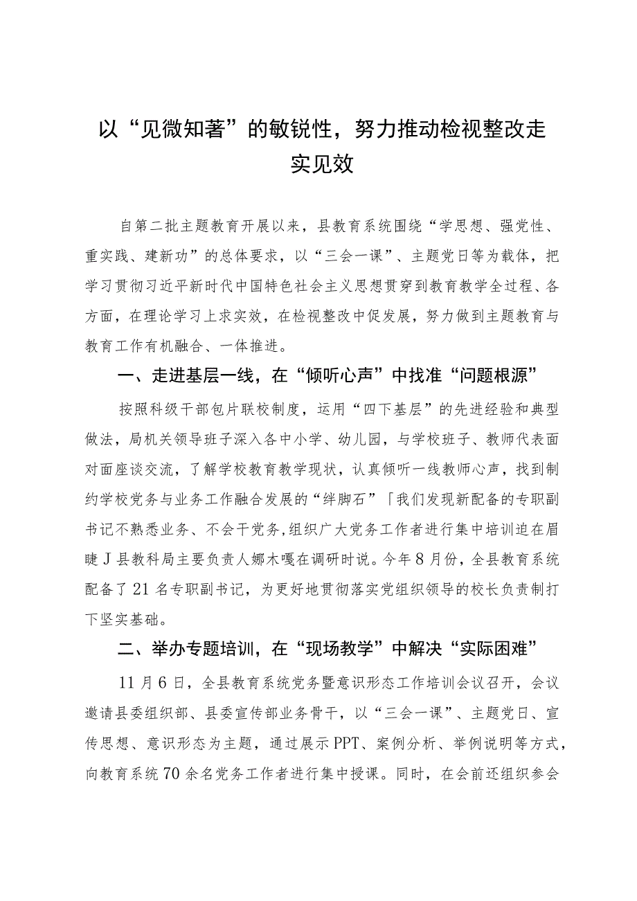 县教科局党组书记在全县主题教育检视整治环节推进会上的发言.docx_第1页