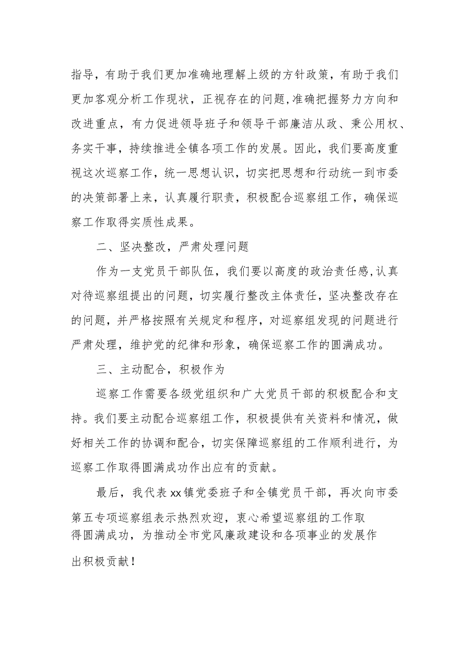 镇党委在市委巡察组巡察工作动员会上的表态发言.docx_第2页