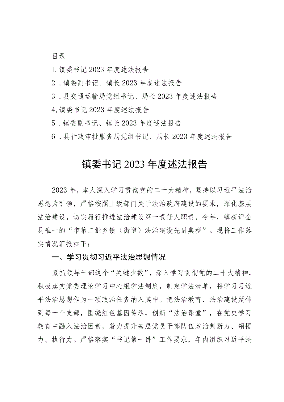 党政主要负责人2023年度述法报告汇编6篇.docx_第1页