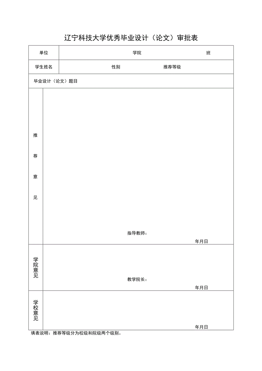 辽宁科技大学优秀毕业设计论文审批表.docx_第1页