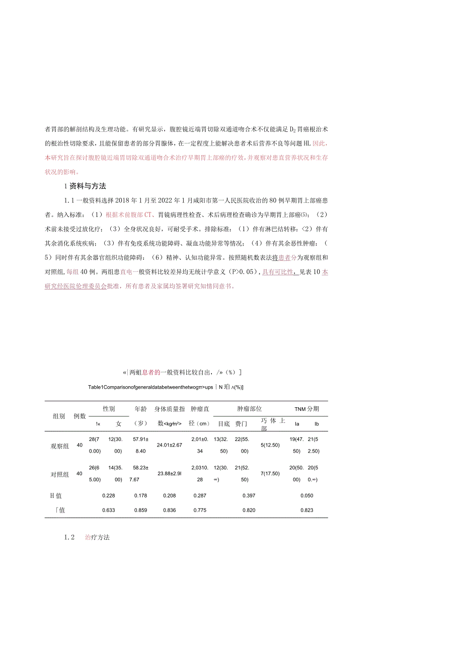 腹腔镜近端胃切除双通道吻合术治疗早期胃上部癌的疗效及对营养状况和生存状况的影响.docx_第3页