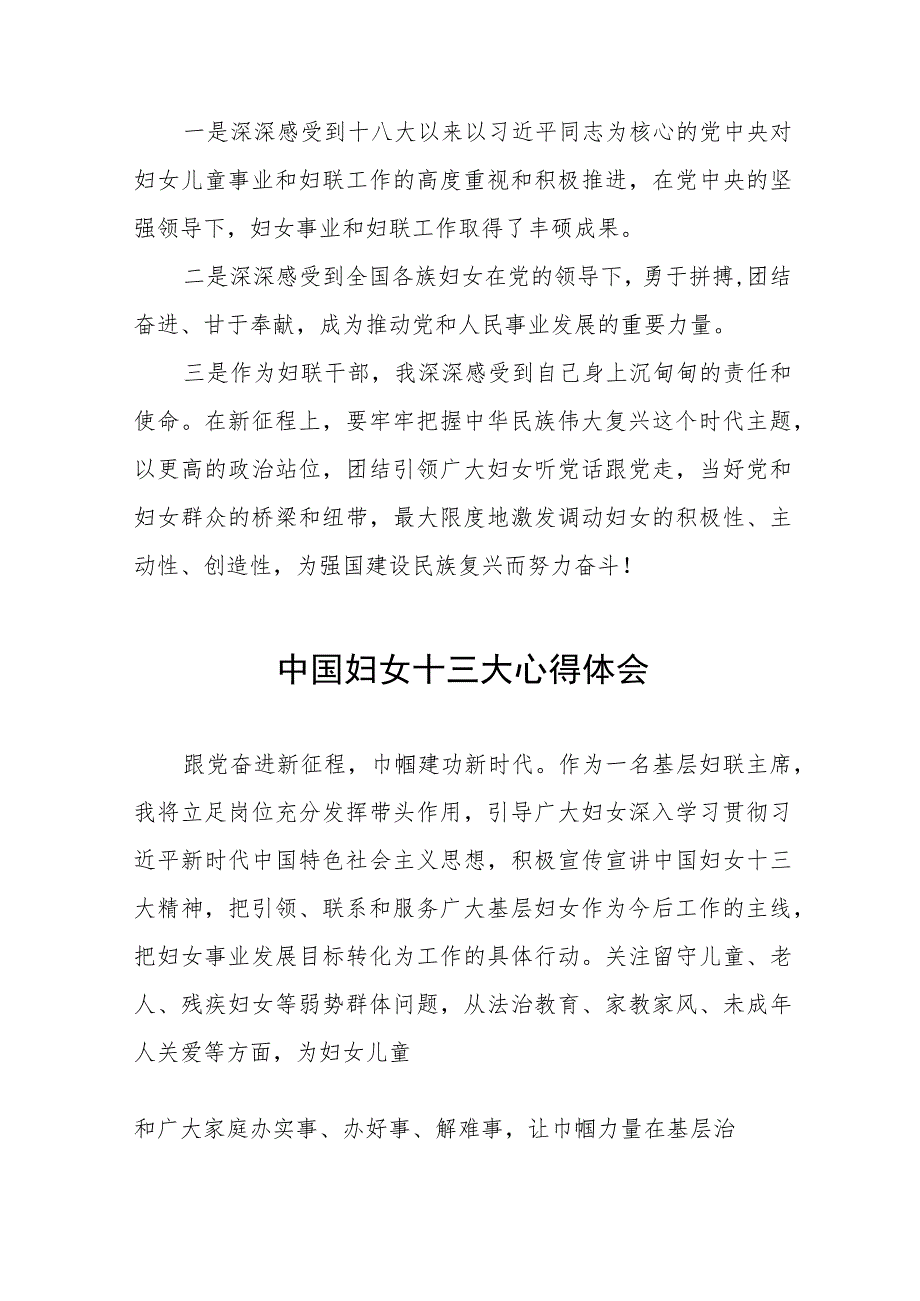 妇联主席学习中国妇女第十三次全国代表大会精神心得体会十八篇.docx_第2页