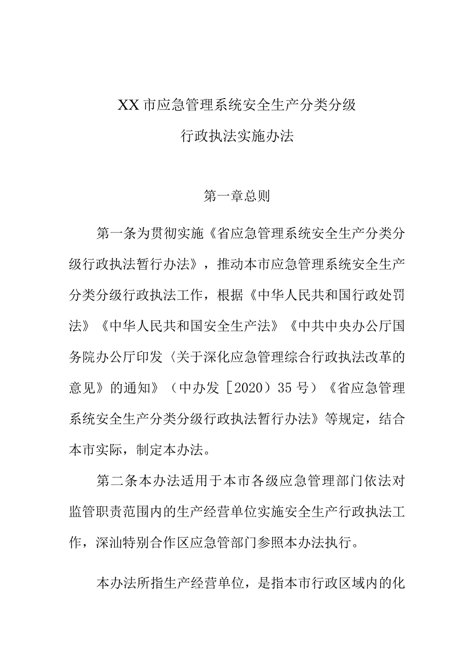 XX市应急管理系统安全生产分类分级行政执法实施办法.docx_第1页