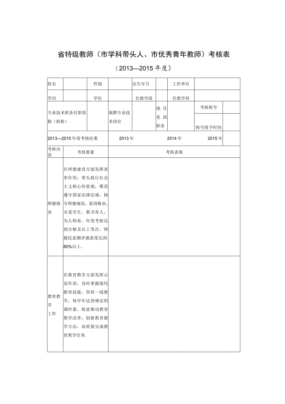 省特级教师市学科带头人、市优秀青年教师考核表.docx_第1页