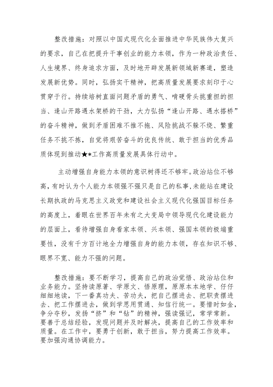 第二批主题教育“能力本领”“担当作为”方面问题清单及整改措施参考范文.docx_第2页